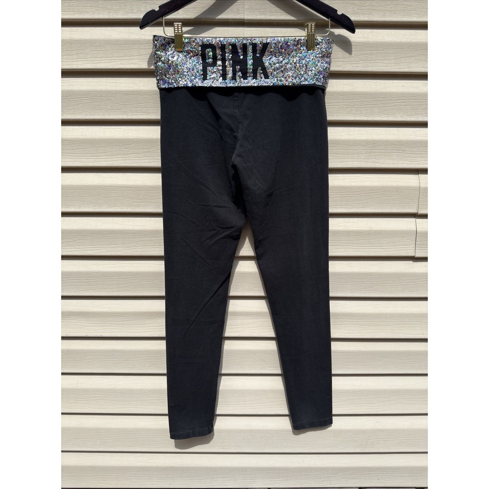 Victoria's Secret Pink Bling Y2K  Foldover Leggings Yoga Pants Sz M Sequins - Picture 2 of 7